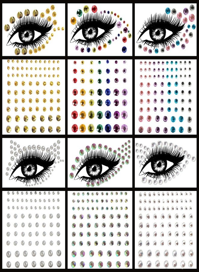 Bilizar 6 Sheets Bindi Dots Face Jewels Face Jewelry For Women Face Gems Stick On Eye Forehead Crystals Sticker Tears Rainbow Pearl Rhinestones For Makeup Party Festival Accessory Nail Art Decoration - Image 1