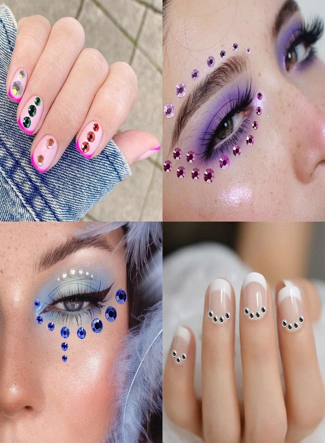 Bilizar 6 Sheets Bindi Dots Face Jewels Face Jewelry For Women Face Gems Stick On Eye Forehead Crystals Sticker Tears Rainbow Pearl Rhinestones For Makeup Party Festival Accessory Nail Art Decoration - Image 3