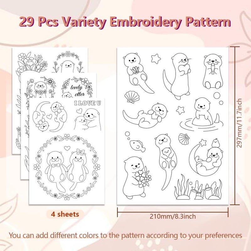 Peacoblue Water Soluble Embroidery Patterns for Beginners 4 Sheets with 29 Patterns, Wash Away Embroidery Pattern Stabilizer for Hand Sewing Lover Women Adults (River Animals) - Image 2