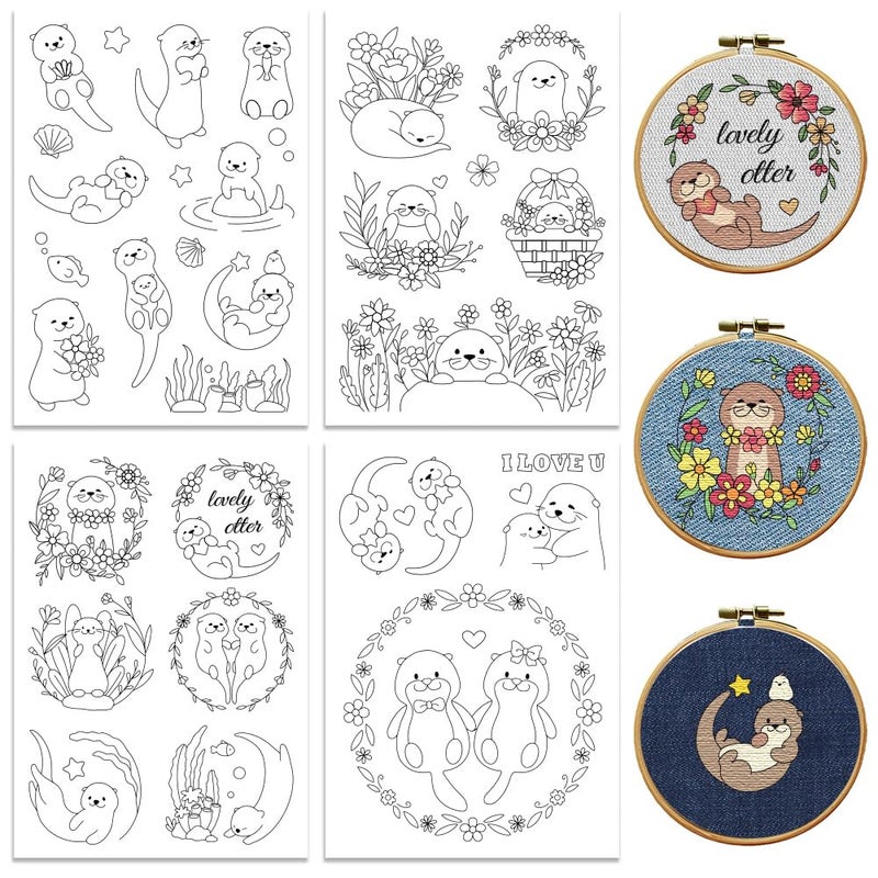 Peacoblue Water Soluble Embroidery Patterns for Beginners 4 Sheets with 29 Patterns, Wash Away Embroidery Pattern Stabilizer for Hand Sewing Lover Women Adults (River Animals) - Image 1