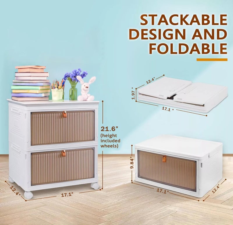 EXVITO Plastic Cupboard for Storage - Collapsible Wardrobes for Clothes | Almirah for Clothes | Folding Storage Box | Stackable Storage Bins with Door Space Saving Bedroom Closet (Cream, 2-Tier) - Image 2