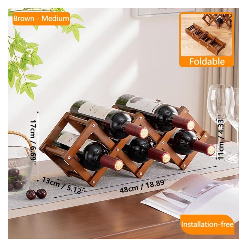 Small Brown Foldable Tabletop Wine Rack Multi Tier Inclined Display Holder - Image 3