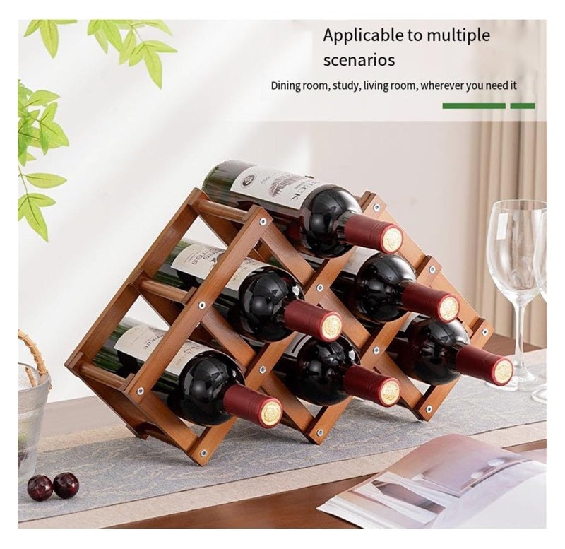 Small Brown Foldable Tabletop Wine Rack Multi Tier Inclined Display Holder - Image 4