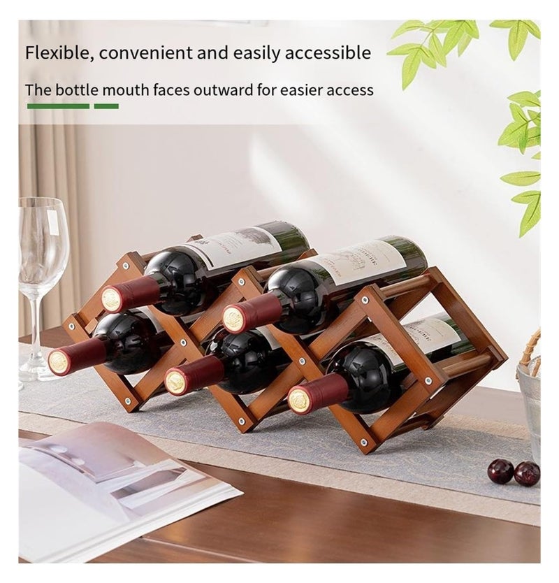 Small Brown Foldable Tabletop Wine Rack Multi Tier Inclined Display Holder - Image 5