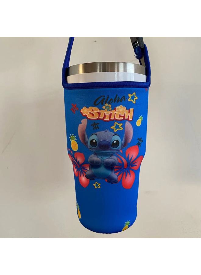 Factory Wholesale Cartoon Ice Cream Cup 30Oz Car Cup Vacuum Cup Cover Portable Drop-resistant Handbag Diving Material Cup Cover-Color:Flower Stitch-Capacity:900ml(30oz Ice Cream)  - Image 1