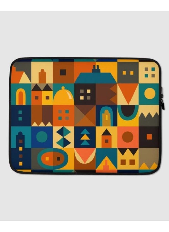 BRANDSFINITY-Tediline Printed Laptop Sleeve - Protective Neoprene Cover with Stylish Design Abstract City Lights 14.1 Inch 