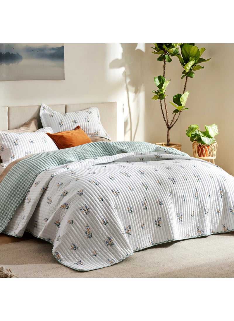 Bedsure Bedsure Floral Quilt Set Queen  Reversible Botanical Spring Flower Quilt Bedding Set 3 Pieces Microfiber Lightweight Bedspread Coverlet with 2 Pillow Shams for All Seasons 90x96 