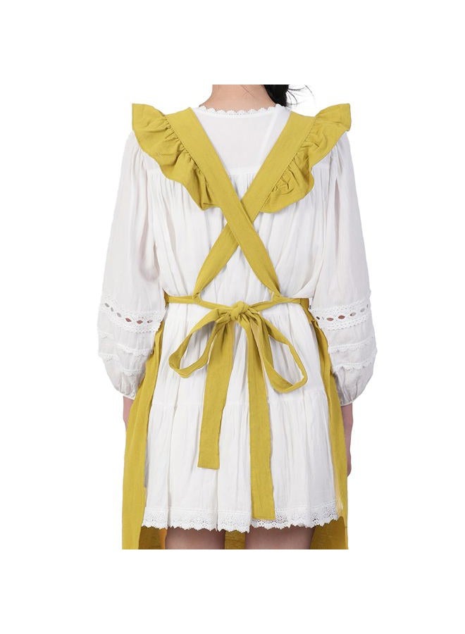 Aoomzoon Vintage Aprons for Women with Pockets Cute Lace Ruffle Adjustable Apron for Cooking Kitchen Baking Gardening, Lemon Yellow, M - Image 5