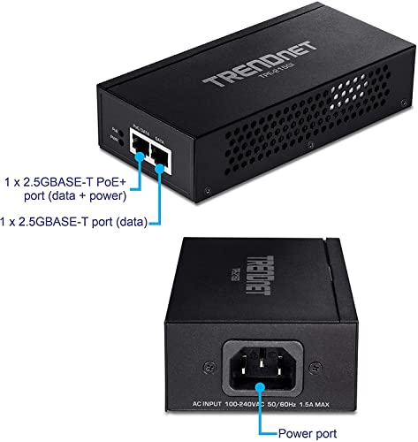 Trendnet محاقن TRENDnet 2.5G PoE+ ، TPE-215GI ، PoE (15.4W) أو PoE+ (30W) ، يحول منفذ غير PoE إلى منفذ PoE+ 2.5G ، متوافق مع 2.5GBASE-T ، مزود طاقة مدمج ، شبكة جهاز PoE حتى 100م ، أسود - Image 4