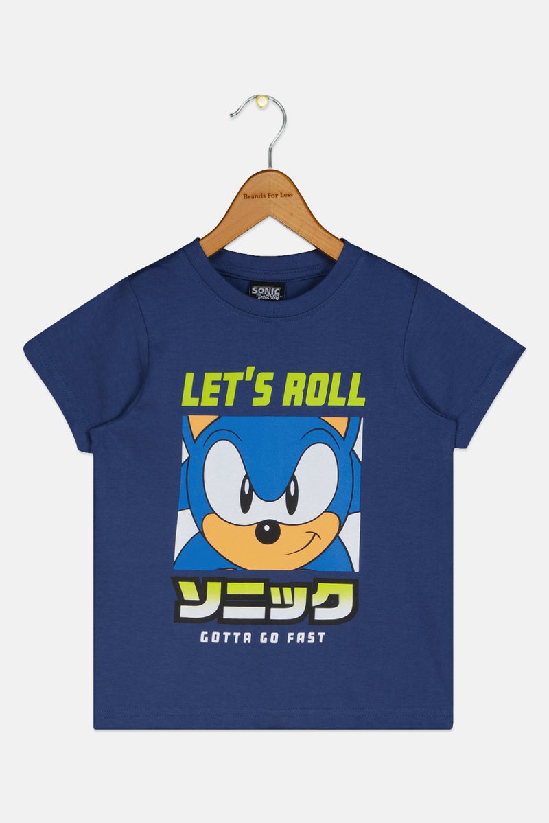 SONIC Toddlers Boy Graphic Print Short Sleeve T-Shirt, Navy Blue - Image 2