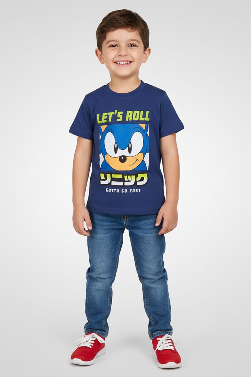 SONIC Toddlers Boy Graphic Print Short Sleeve T-Shirt, Navy Blue - Image 1