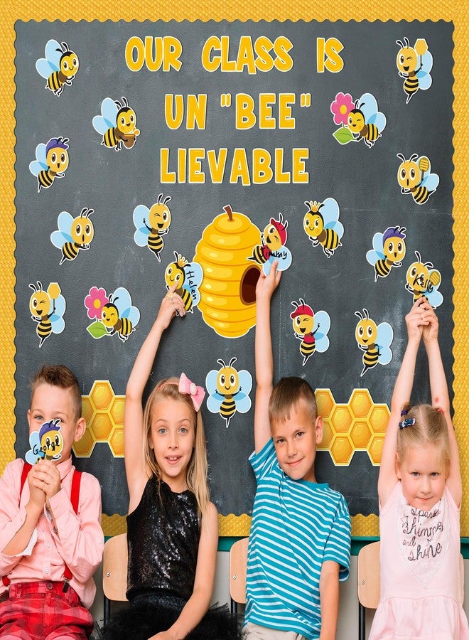 CPicdn 110Pcs Summer Bee Bulletin Board Classroom Decoration Our Class is Unbeelievable Cute Bee Hive Cutouts Name Tags Border Trim Back to School Summer Party Supplies Classroom Chalkboard Wall Decor - Image 5