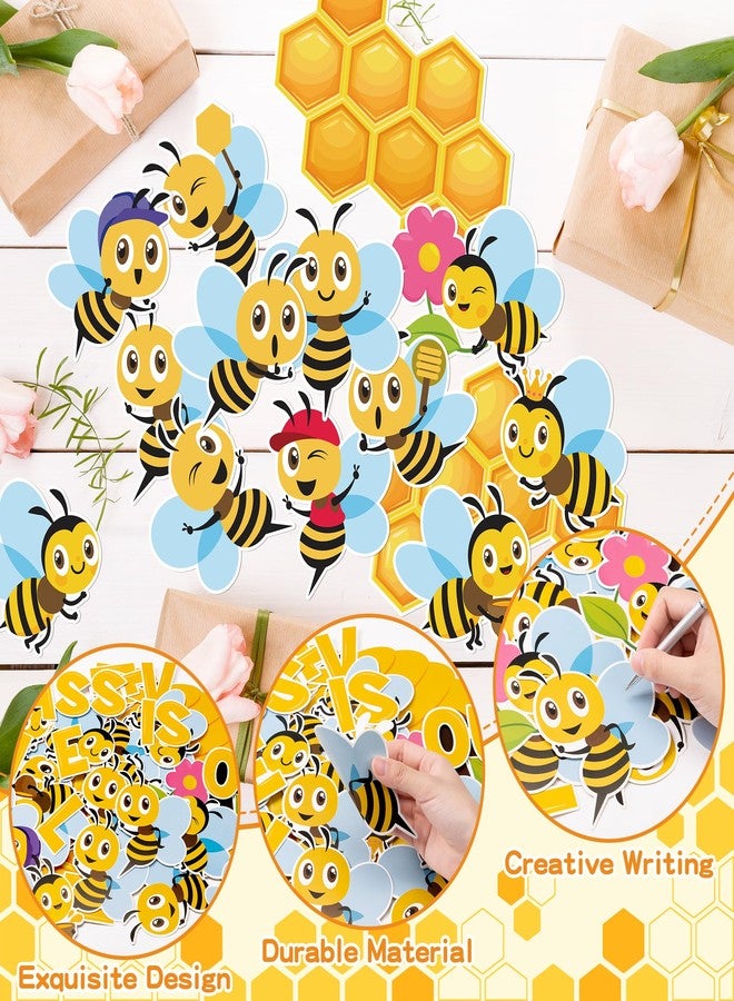 CPicdn 110Pcs Summer Bee Bulletin Board Classroom Decoration Our Class is Unbeelievable Cute Bee Hive Cutouts Name Tags Border Trim Back to School Summer Party Supplies Classroom Chalkboard Wall Decor - Image 3