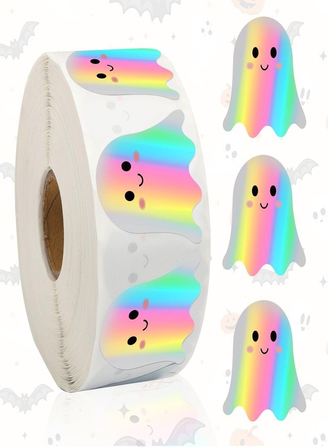 BLSUREFYX 1200 PCS Halloween Ghost Roll Stickers 1.5 x 1.5 Inch Laser Cute Ghost Holographic Stickers Waterproof Self-Adhesive Sticker Decals for Envelope Journal Decorations Halloween Party Favor - Image 1