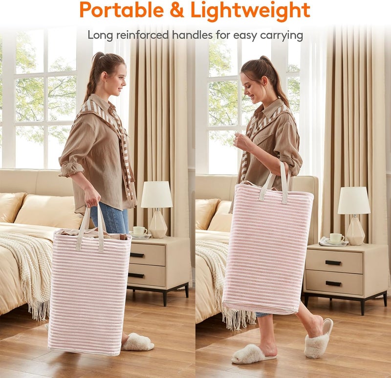 Lifewit 2 Pack Laundry Hamper Large Collapsible Laundry Baskets, Freestanding Waterproof Clothes Hamper with Easy Carry Handles in Laundry Room Bedroom Bathroom College Dorm for Adults, Pink, 2 x 80L - Image 5
