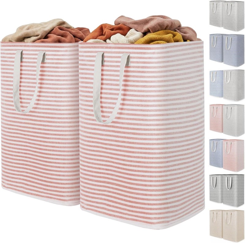 Lifewit 2 Pack Laundry Hamper Large Collapsible Laundry Baskets, Freestanding Waterproof Clothes Hamper with Easy Carry Handles in Laundry Room Bedroom Bathroom College Dorm for Adults, Pink, 2 x 80L - Image 1