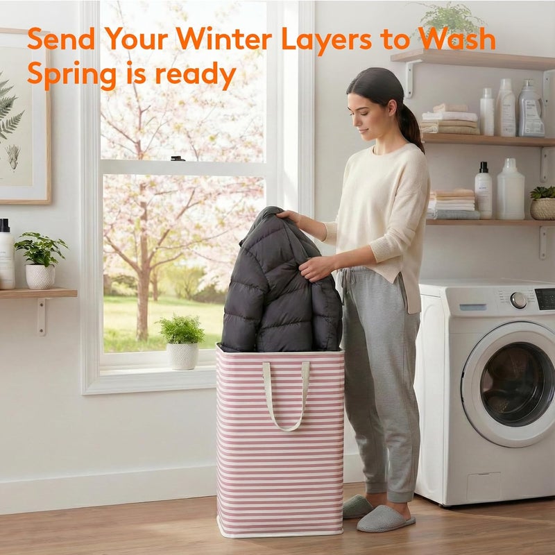 Lifewit 2 Pack Laundry Hamper Large Collapsible Laundry Baskets, Freestanding Waterproof Clothes Hamper with Easy Carry Handles in Laundry Room Bedroom Bathroom College Dorm for Adults, Pink, 2 x 80L - Image 2