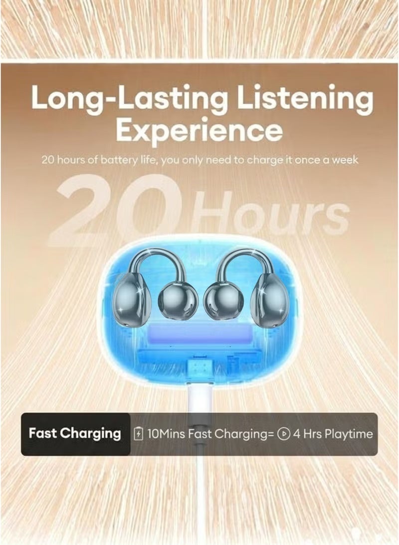 Smartbarry Open-Ear Wireless Ear Clip Earbuds | Bluetooth 5.4 Sports Headphones with Noise Reduction, LED Power Display & 20H Playtime - Image 3