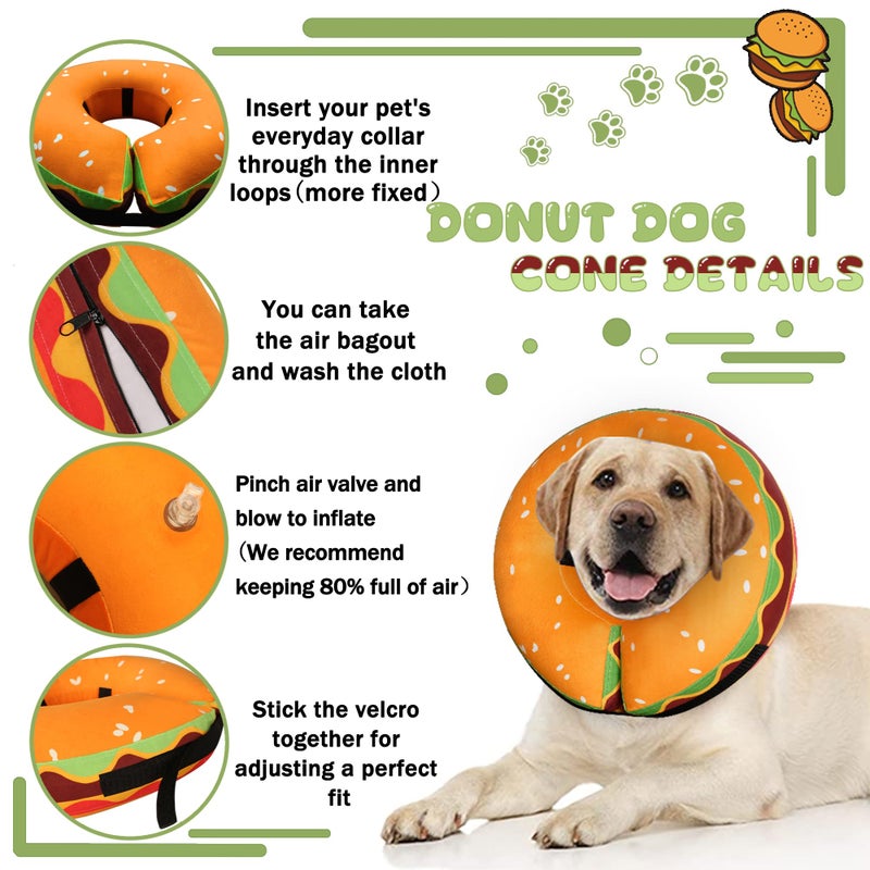 Cneo Inflatable Dog Cone Collar for Large Medium Small Dogs, Soft Adjustable Recovery Cone Collar for Dogs Cats,Dog Neck Donut Cone Alternative After Surgery(Hamburger,Small - Image 4