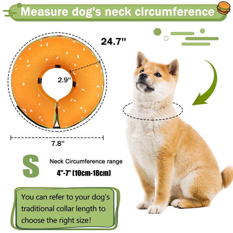 Cneo Inflatable Dog Cone Collar for Large Medium Small Dogs, Soft Adjustable Recovery Cone Collar for Dogs Cats,Dog Neck Donut Cone Alternative After Surgery(Hamburger,Small - Image 5