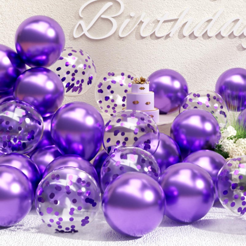 SUWEN Purple Metallic Balloons and Confetti Balloons Set 47PCS Latex Helium Chrome Dark Purple Balloon for Birthday Graduation Anniversary Party Decorations - Image 2