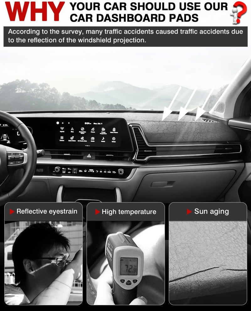 Autorder Dashboard Cover Mat for 2023 2024 2025 Kia Sportage Accessories Dash Cover Flannel Dash Mat Sunshade Glare UV Rays Protector (Without Hud) - Image 2