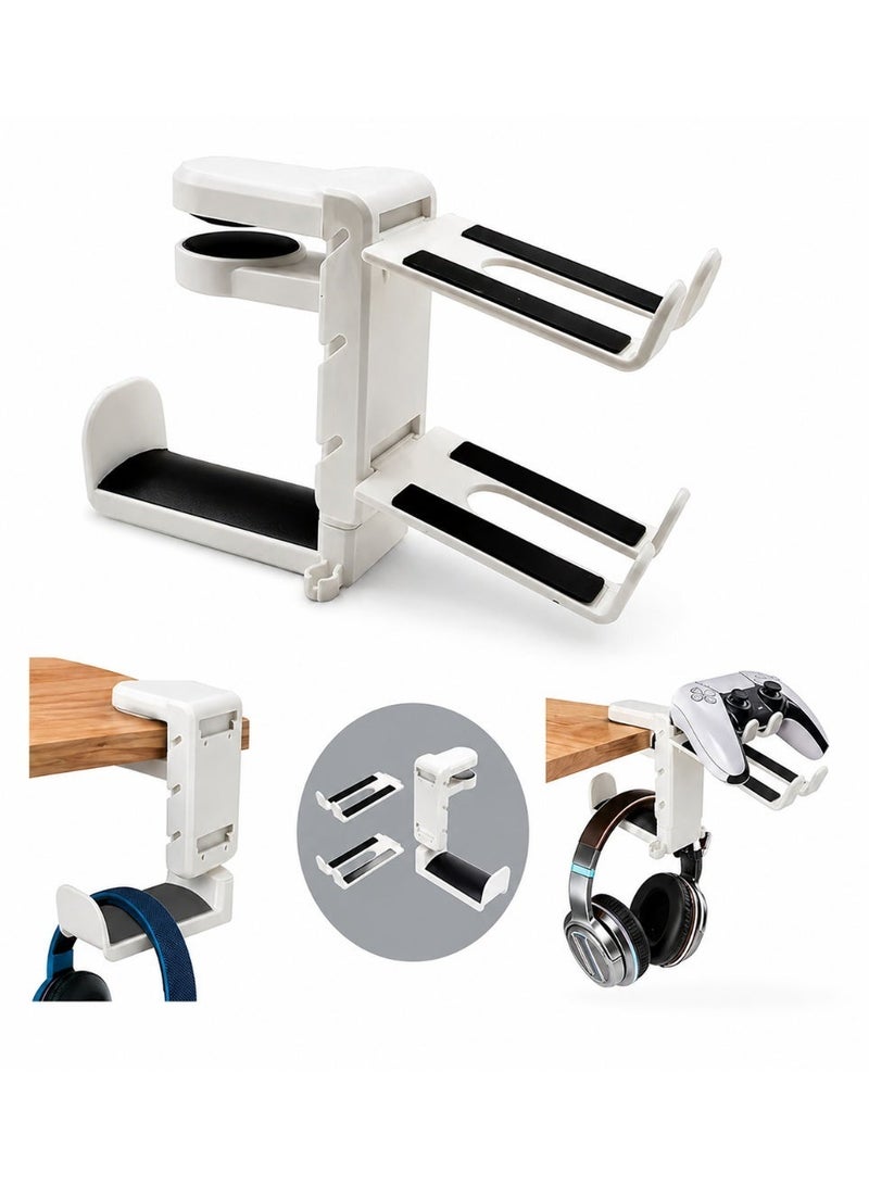Sisily 3-in-1 PC Gaming Headset and Controller Holder, Headphone Stand with 360° Rotation Non-Slip Clamp & 2 Controller Holders, Universal Gaming Accessories Organizer for Controllers, Headphones, and Cables - Image 3