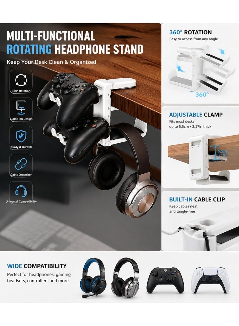 Sisily 3-in-1 PC Gaming Headset and Controller Holder, Headphone Stand with 360° Rotation Non-Slip Clamp & 2 Controller Holders, Universal Gaming Accessories Organizer for Controllers, Headphones, and Cables - Image 5