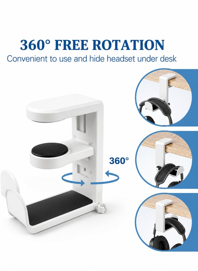 Sisily 3-in-1 PC Gaming Headset and Controller Holder, Headphone Stand with 360° Rotation Non-Slip Clamp & 2 Controller Holders, Universal Gaming Accessories Organizer for Controllers, Headphones, and Cables - Image 2