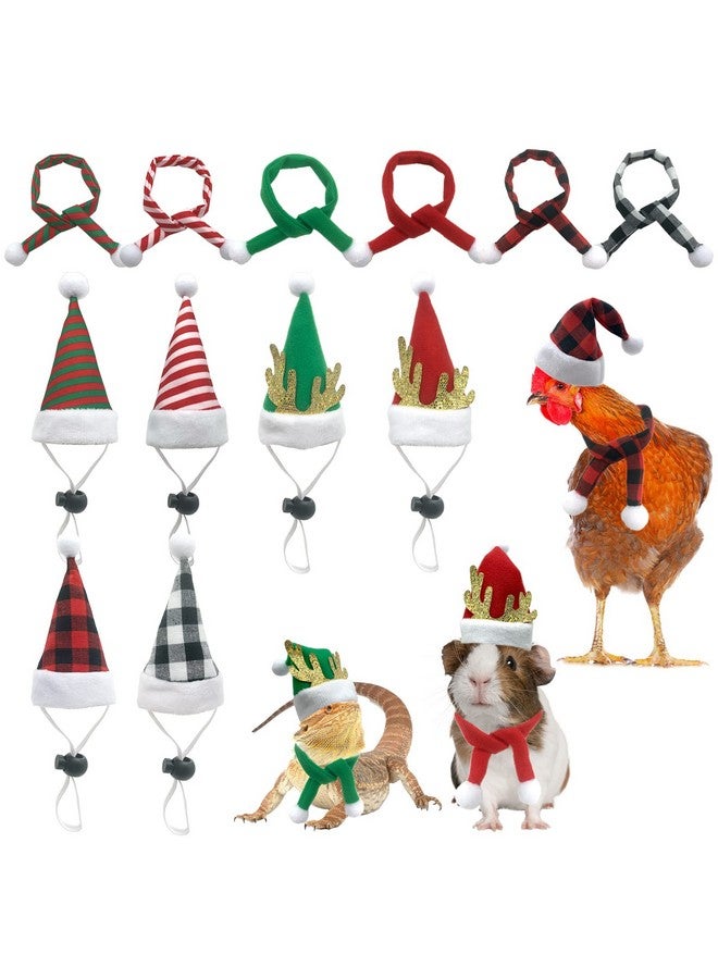 قبعات ووشاح لدجاجة عيد الميلاد للحيوانات الأليفة من ShuRung، 12 قطعة، مع حزام ذقن قابل للتعديل لحيوانات البط والهامستر والشنشيلة، باللون الأخضر والأسود - Image 1