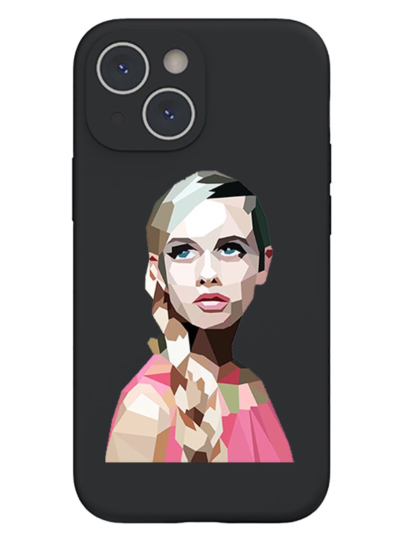 Theodor Protective Slim Fit Case Liquid Silicone Cover with Full Body Protection Anti-Scratch Shockproof Case For iPhone 13 Black  - Girl with copy - Image 1