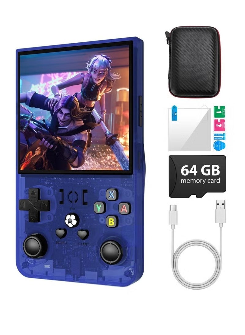 R36MAX Retro Handheld Game Console, 4.0 Inch IPS Screen, 64GB Memory, Portable Arcade Video Gaming Console Gift for Adults, Blue - Image 1
