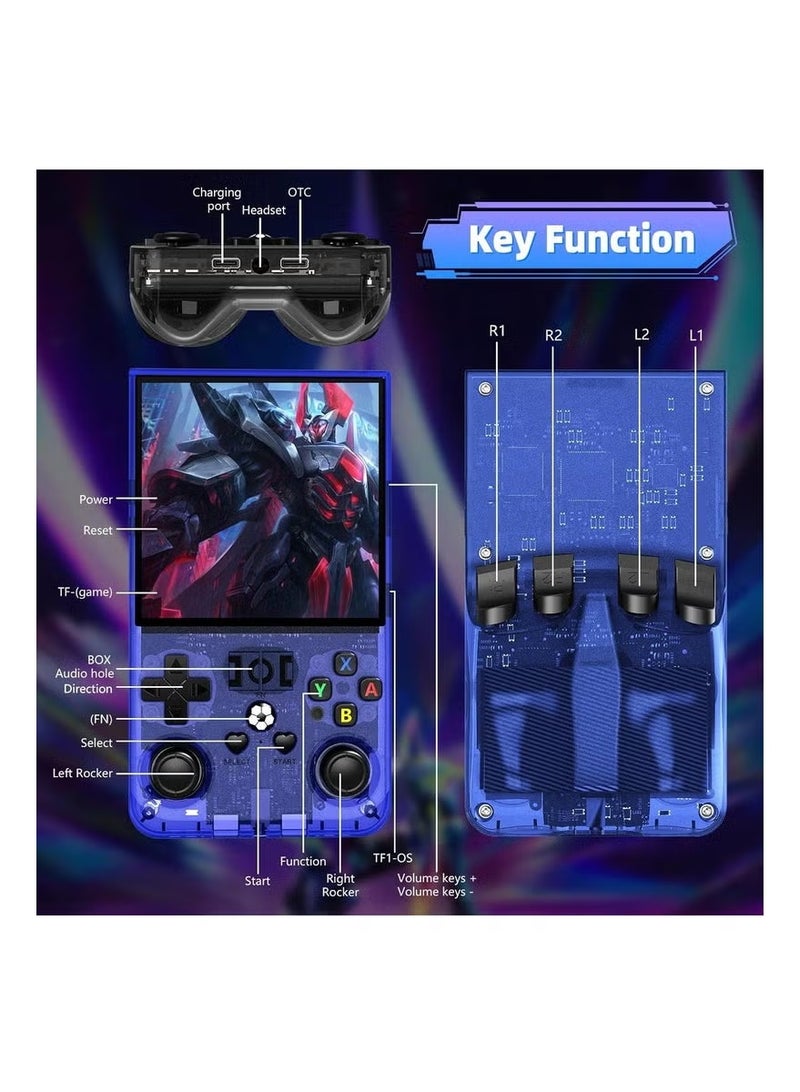 R36MAX Retro Handheld Game Console, 4.0 Inch IPS Screen, 64GB Memory, Portable Arcade Video Gaming Console Gift for Adults, Blue - Image 3