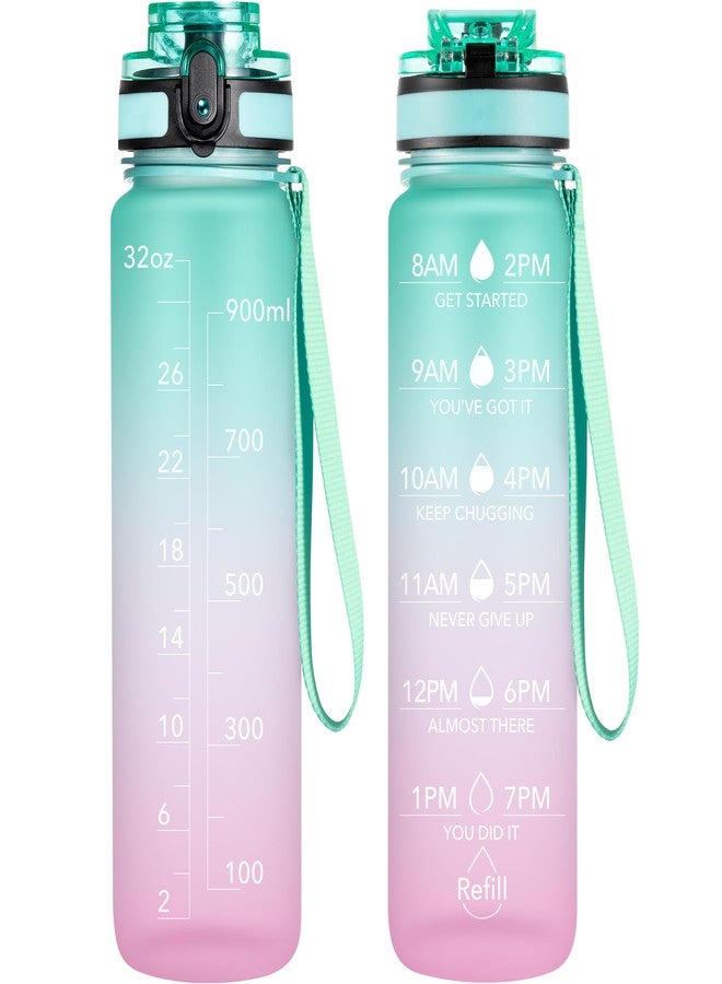 OLDLEY Water Bottles, 32oz Motivational Sports Water Bottle with Time Marker - Times to Drink - Tritan, BPA Free, Wide Mouth Leakproof, Bubble Gum (1 Pack) - Image 1