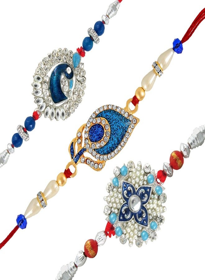 Mahi Combo Set of 3 Rakhi for Brother with Lustrous Meenakari Work Rakhi for Bhaiya, Bhai CO1104276R - Image 1