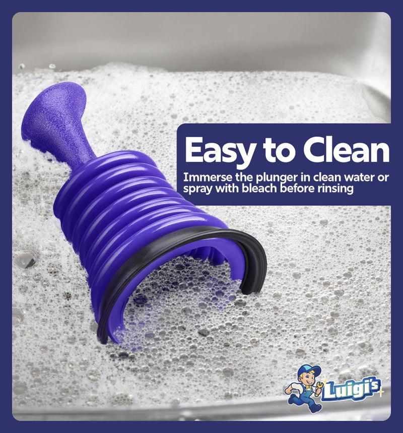 Luigi's Sink Plunger Kitchen - Sink Plunger Bathroom - Drain Bathtub or Shower - Small and Powerful Clog Remover - Commercial Style Plumbers Plungers with Large Bellows - Blue - Mini - Image 5