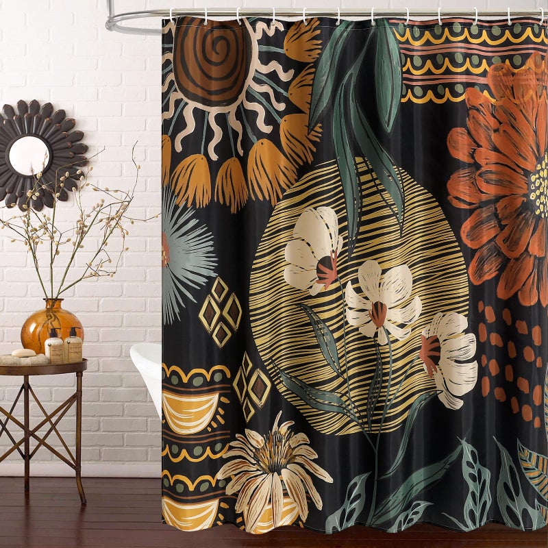 MitoVilla Boho Floral Shower Curtain  Retro Aesthetic Flower Fabric Cloth Shower Curtains for Chic Vintage Bathroom Decor  Modern Abstract Bohemia Botanical Shower Curtain  72x72 - Image 1