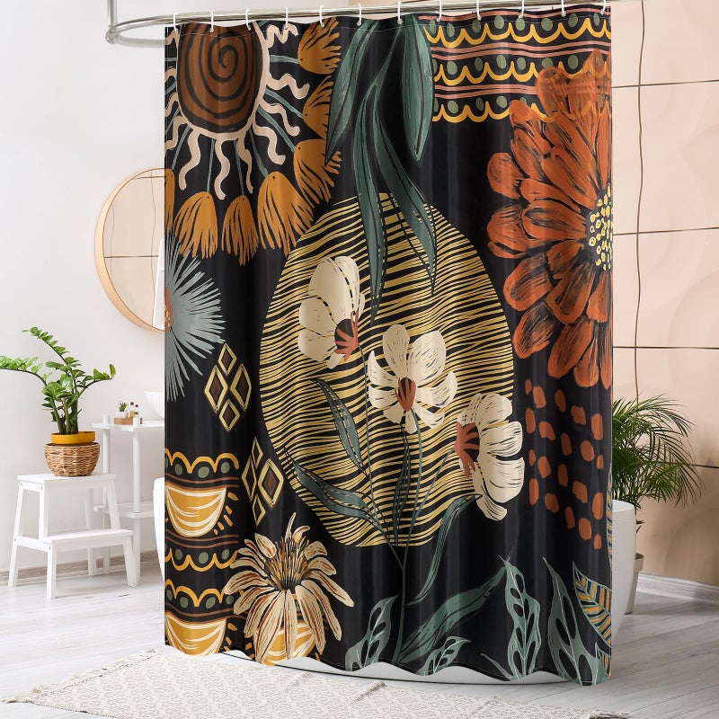 MitoVilla Boho Floral Shower Curtain  Retro Aesthetic Flower Fabric Cloth Shower Curtains for Chic Vintage Bathroom Decor  Modern Abstract Bohemia Botanical Shower Curtain  72x72 - Image 2