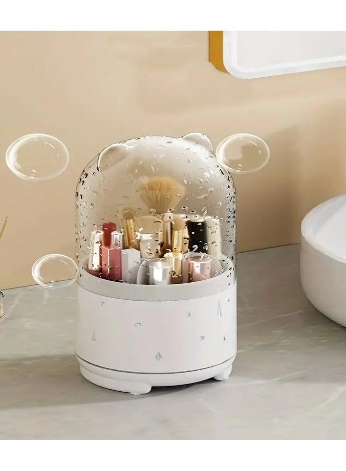 أوريتي حامل فرشاة المكياج بتصميم دب مع غطاء مقاوم للغبار ومنظم دوار للحمام والطاولة وغطاء شفاف لسهولة التخزين والوصول - وردي - Image 2