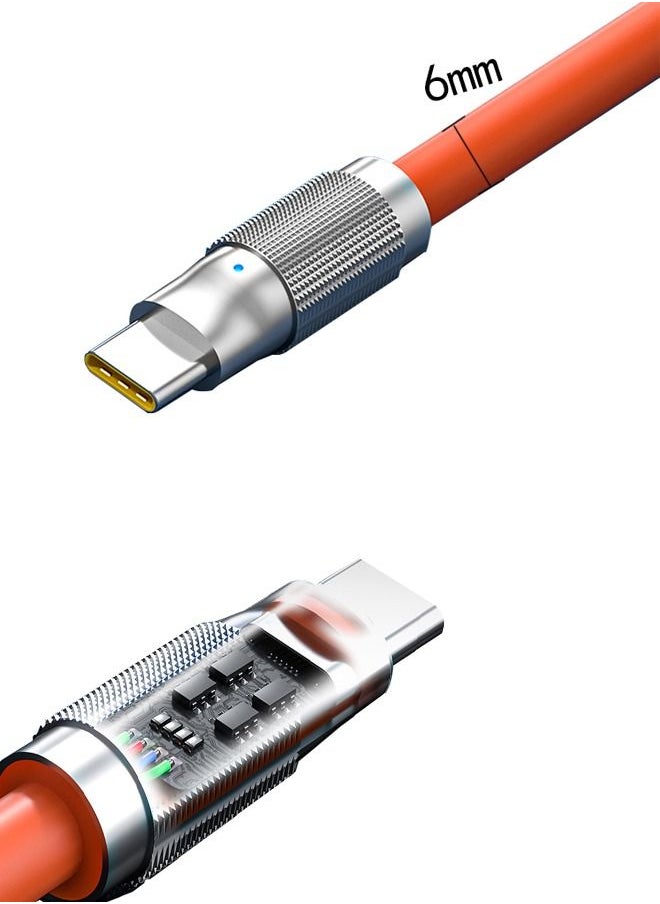 USB Type C Cable Charge Cord 1.5 Meter, 6A Fast Charging Type C Charger 120W，Zinc Alloy Interface Design，Ultra-Durable TPE Flexible Wire，Compatible Android Phone Orange