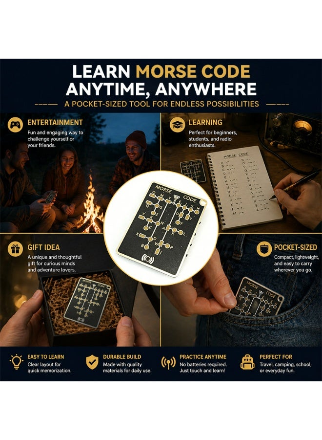 Pocket Morse Code Learning Tool, Interactive LED & Sound Signaling Card, Portable Communication Device for Beginners, Hobbyists & Outdoor Enthusiasts - Image 5
