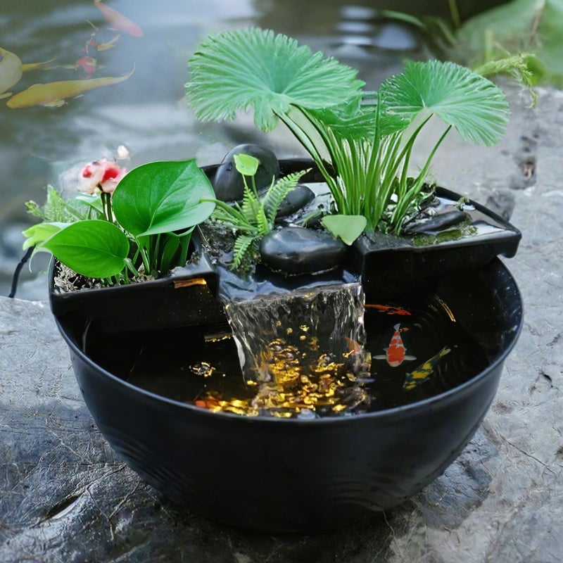 Biling Indoor & Outdoor Mini Pond Waterfall, Small Fish Pond Kit with Waterfall Fountain, Have Fun DIY for Meditation, Relaxation, Black - Image 1