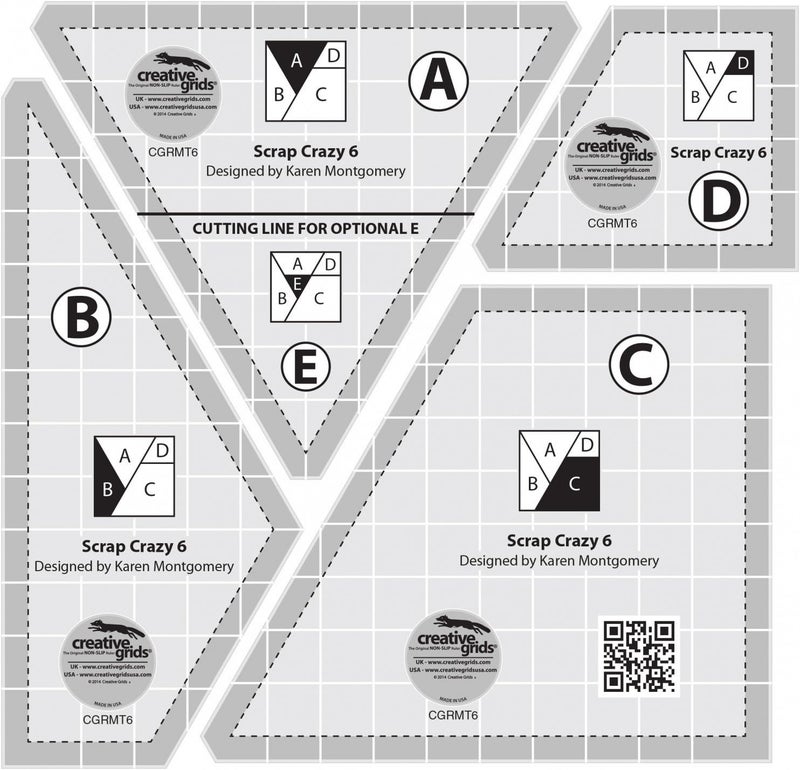 Scrap Crazy 6 Template Set Quilt Ruler – CGRMT6 – Made in USA, 6in x 9in, Non-Slip Grip Acrylic Quilting, Sewing, Crafting, Patchwork Ruler & Template