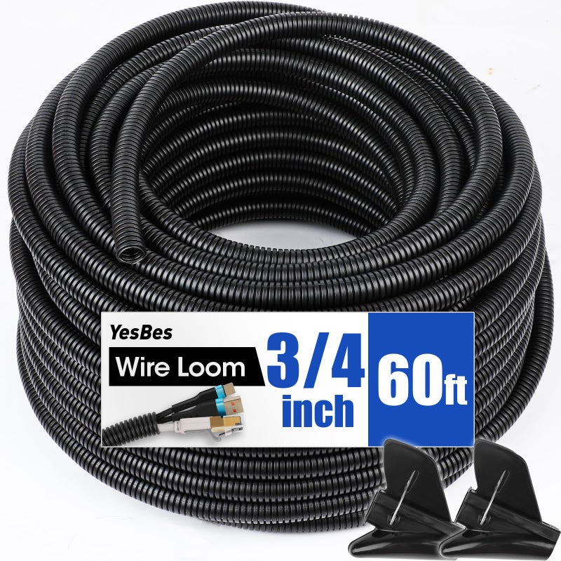 YesBes 60 FT Wire Loom 3/4 Inch, Split Wire Loom Tubing Wire Conduit, Wire Protector Tubing â€“ Black - Image 1