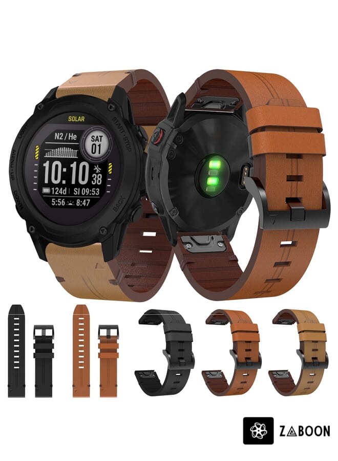 Zaboon Garmin Descent G1 22mm Leather Steel Buckle Watch Band - Image 4