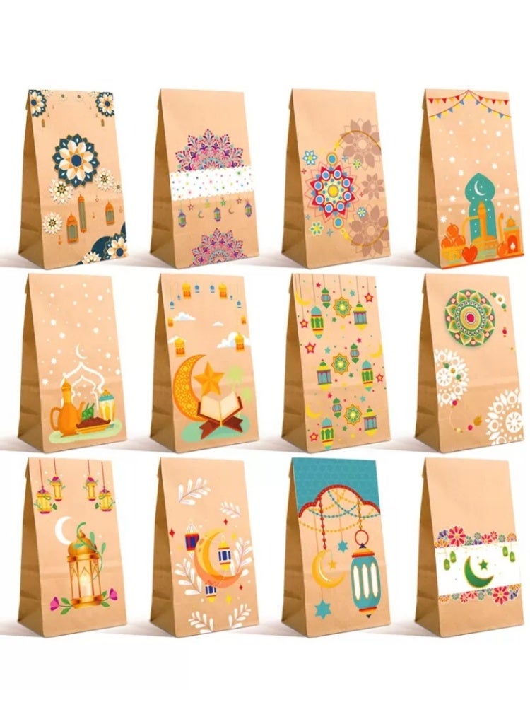 ١٢ كيس هدايا عيد مبارك - تصاميم متنوعة مع ملصقات لاصقة لهدايا الحفلات والاحتفالات - Image 1