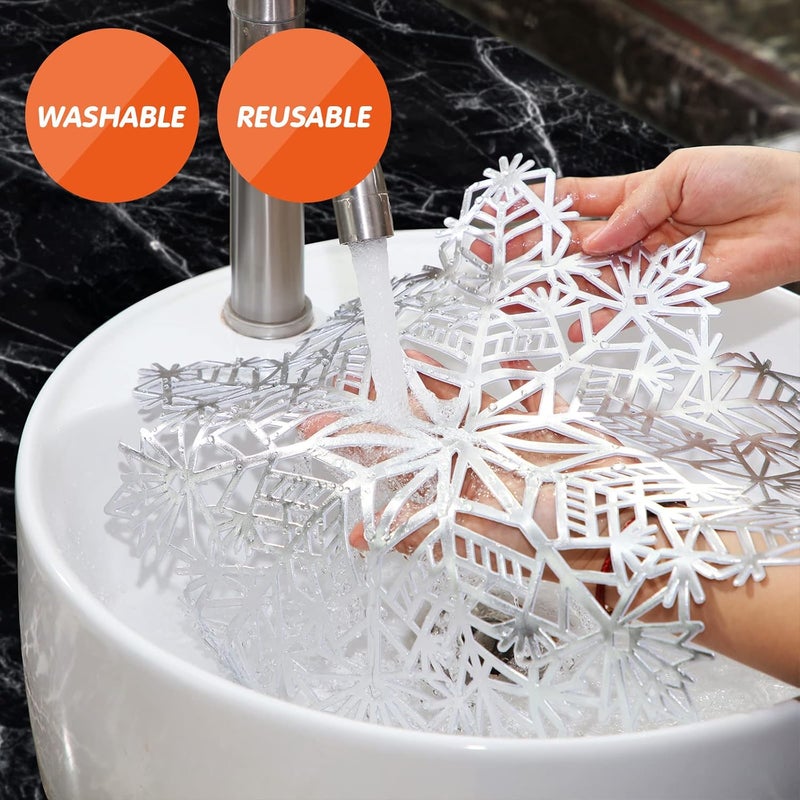 Sieral Snowflake Placemats and Coasters Set Pressed Vinyl 15 Inch Placemats and 4 Inch Coasters for Christmas Winter Wedding Party Dinner Table DecorationSilver24 Sets - Image 3