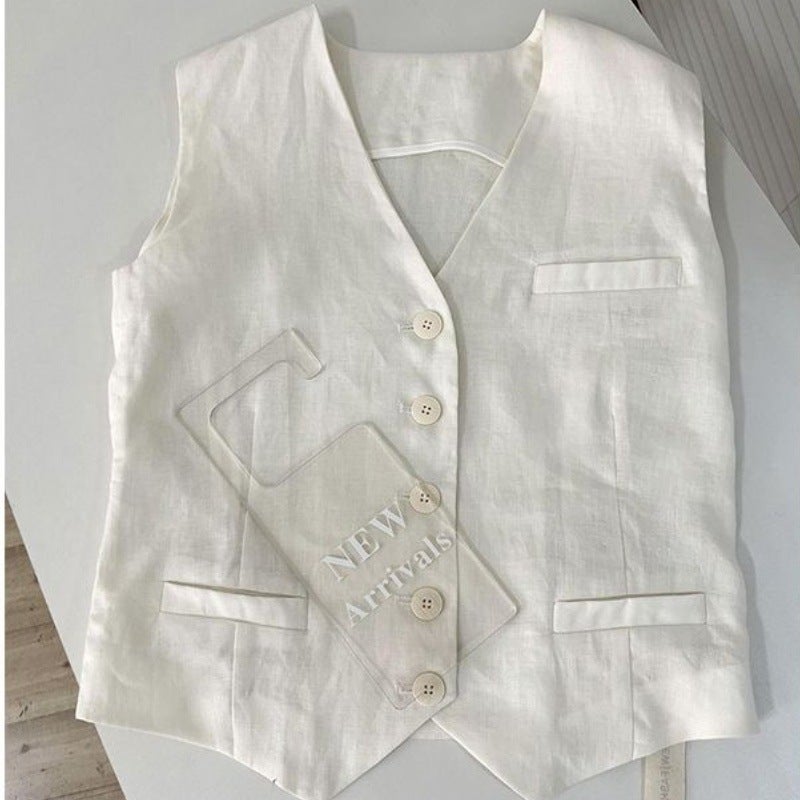 2024 Summer Slim White Vest Blazer Shorts Set Women Black Vest - Image 5