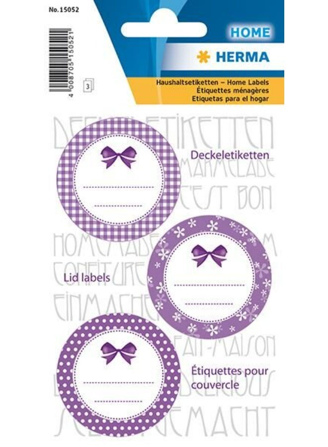 HERMA 15052 Purple Round Self-Adhesive Jar and Lid Labels - 9 Pieces - Image 1