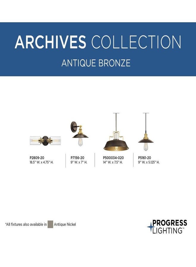 Progress Lighting 1-Light Brass Paint Inside Metal Shade Farmhouse Mini-Pendant Light, Archives Collection, Indoor, P5161-20, Antique Bronze - Image 2